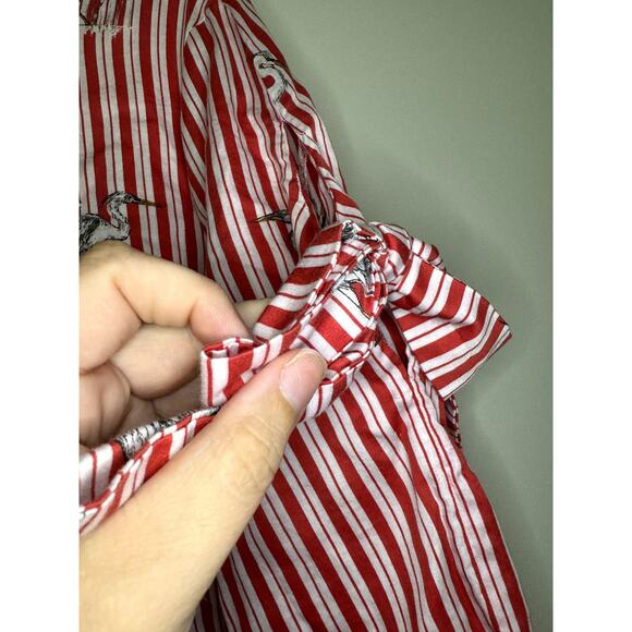 Red Vertical Striped w/Heron Bird Print Bow by Zara Womens Long Sleeve Blouse L - Picture 6 of 13